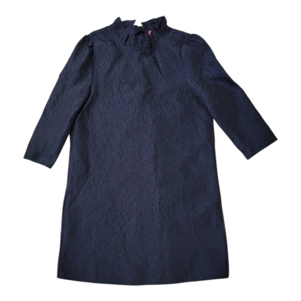 THML Navy Textured Midi Dress with Ruffle Neck